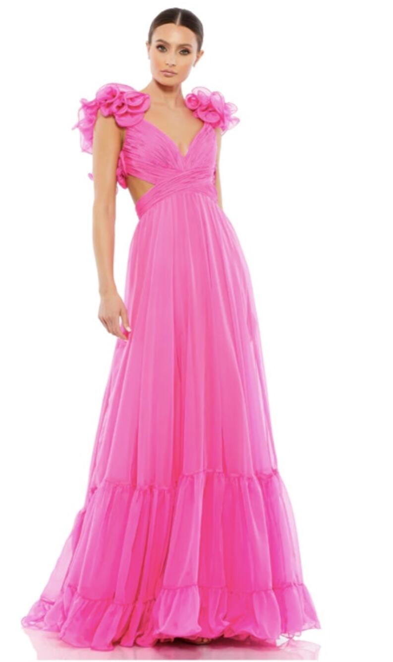 Mac Duggal 0 hot pink Ruffle Tiered Cut-out chiffon gown dress prom wedding sexy